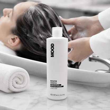 MOOD Keratin Shampoo 400ml application