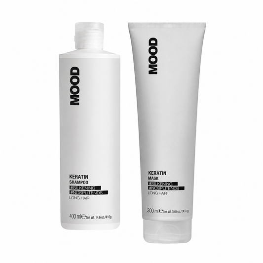 MOOD Keratin Shampoo & Mask Duo complete bundle on white background