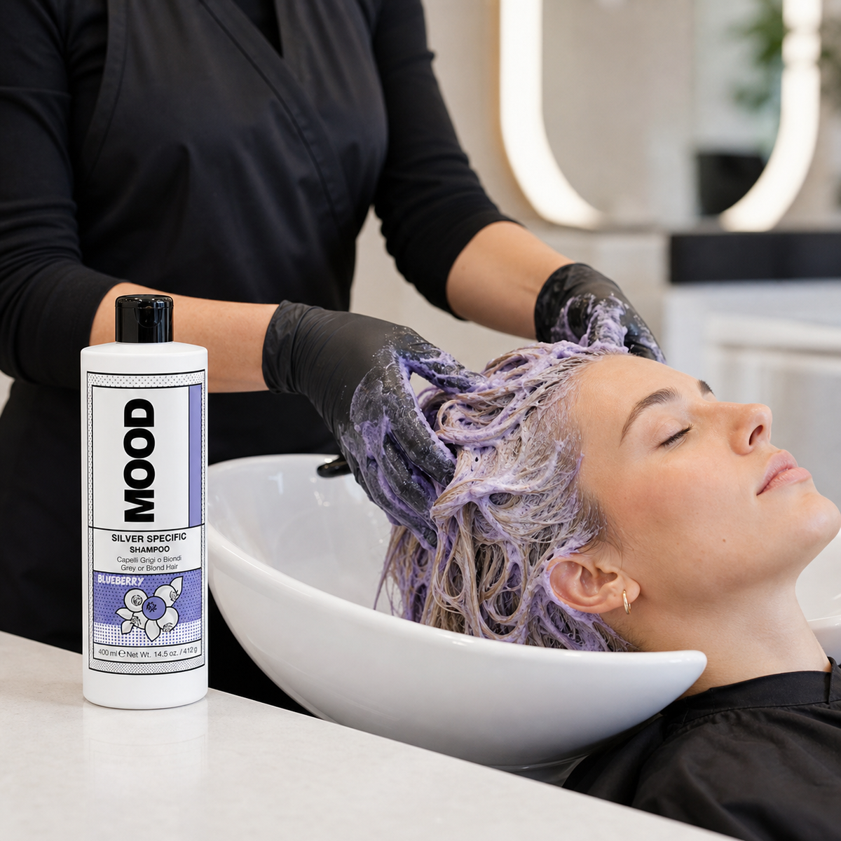 MOOD Silver Specific Shampoo 400ml – professional application