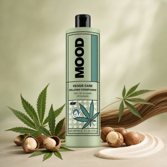 MOOD Veggie Care Conditioner 500ml – product and ingredient hero