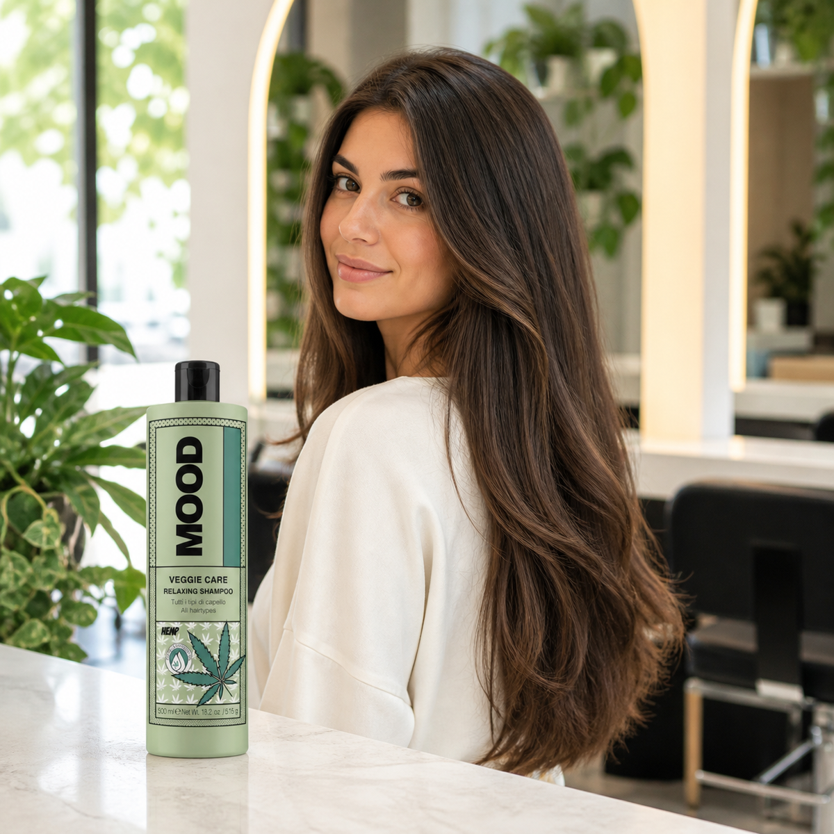 MOOD Veggie Care Shampoo 500ml – smooth hydrated hair result