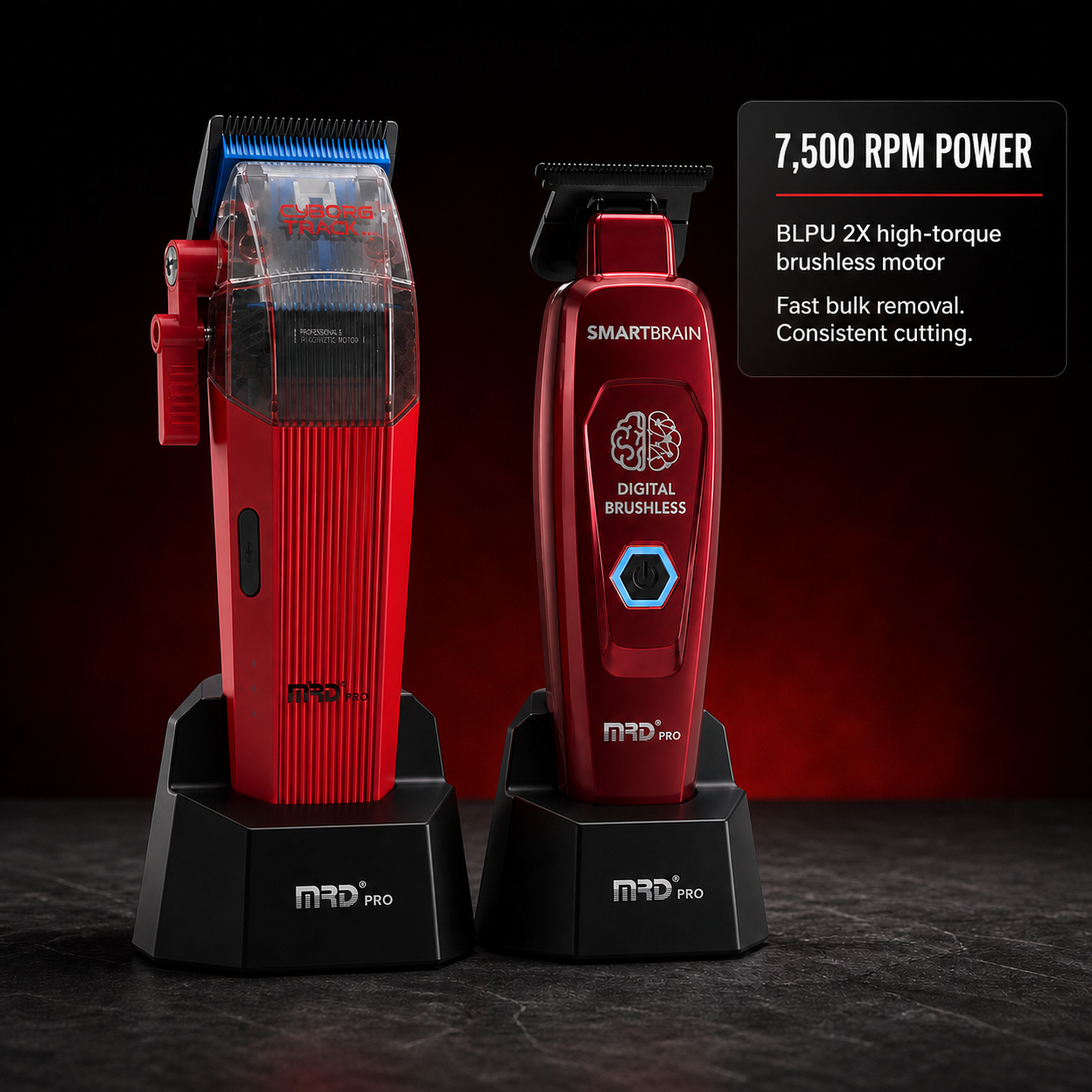 Red and Cherry Red MRD Cyborg Track and Smart Brain bundle - 7,500 RPM power and brushless motor