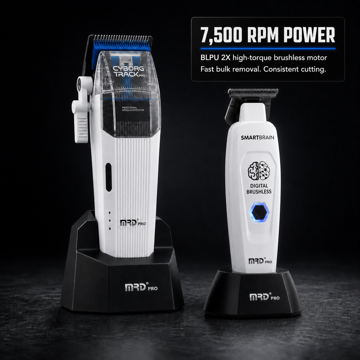 White MRD Cyborg Track and Smart Brain bundle - 7,500 RPM power and brushless motor