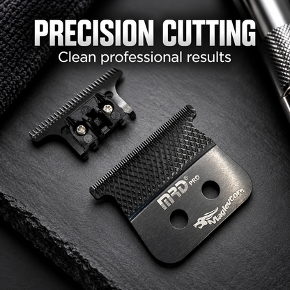 MRD Pro replacement T-blade and cutter on a dark towel: precision cutting