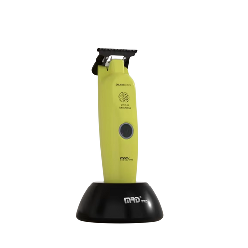 MRD Pro Smart Brain Precision BLDC Motor Trimmer in green on charging dock