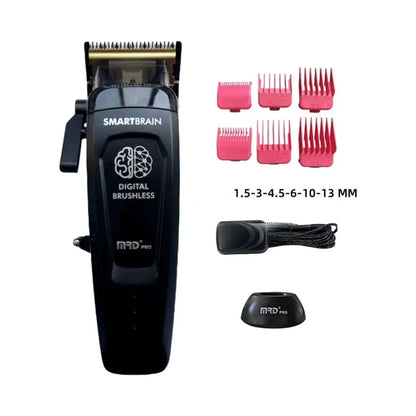 Black MRD Smart Brain clipper with six guide combs, charger and stand