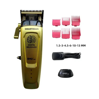 Gold MRD Smart Brain clipper with six guide combs, charger and stand