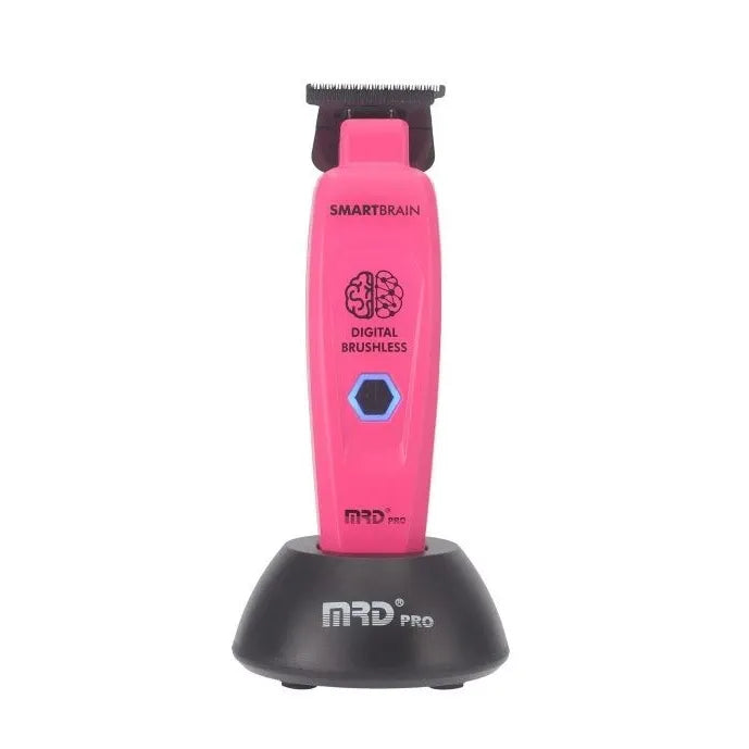 Pink MRD Smart Brain cordless trimmer on charging stand