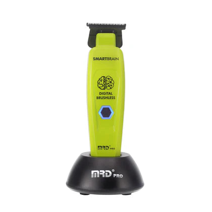 Green MRD Smart Brain cordless trimmer on charging stand