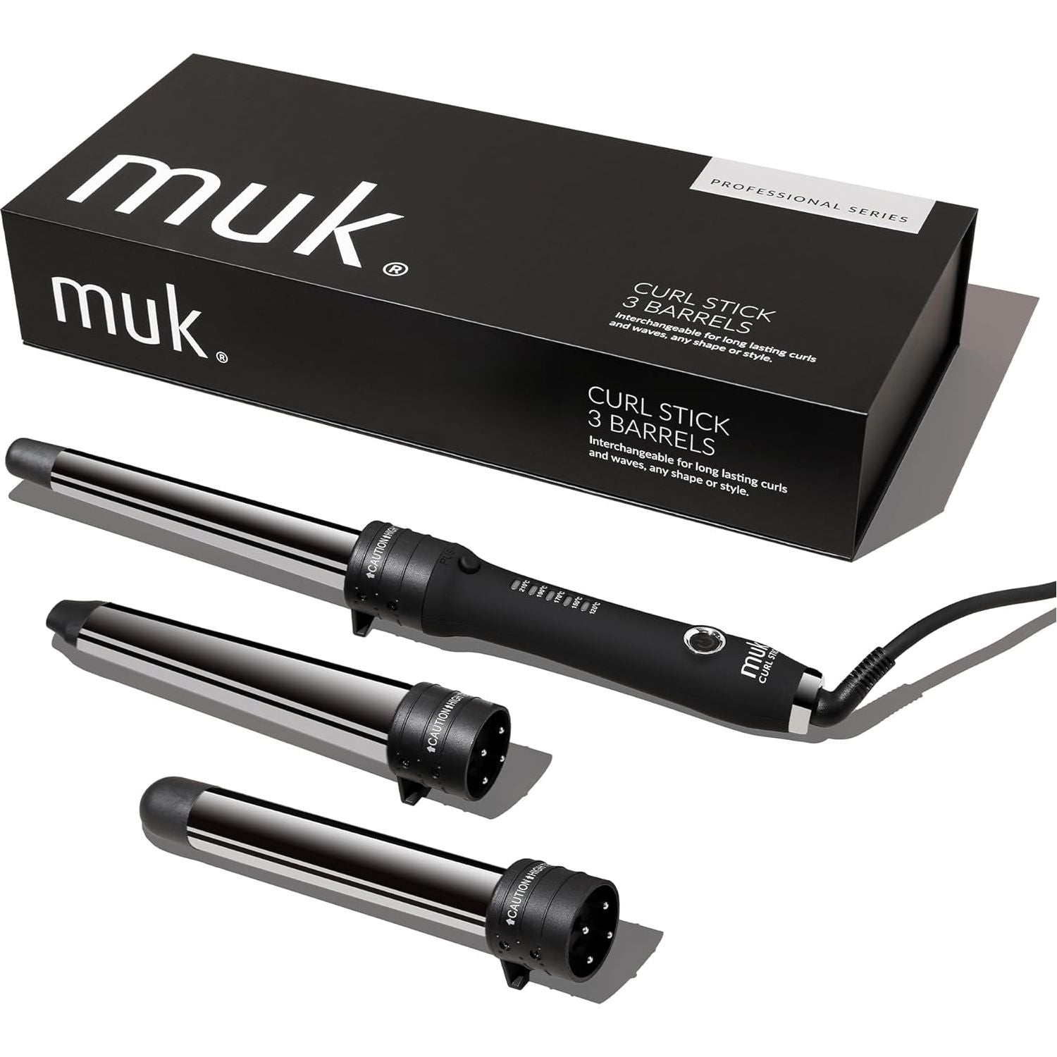 MUK. Curl Stick 3 Barrels Professional Series Hair Curler Set - 3 Interchangeable Titanium Barrels for Various Curls & Waves. Curling Iron with 5 Heat Settings & Ion Technology, Curling Wand Kit - MV hair and beauty