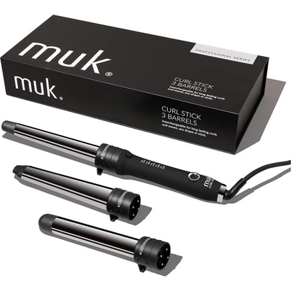 MUK. Curl Stick 3 Barrels Professional Series Hair Curler Set - 3 Interchangeable Titanium Barrels for Various Curls & Waves. Curling Iron with 5 Heat Settings & Ion Technology, Curling Wand Kit - MV hair and beauty