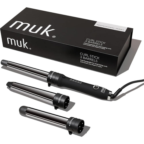 MUK. Curl Stick 3 Barrels Professional Series Hair Curler Set - 3 Interchangeable Titanium Barrels for Various Curls & Waves. Curling Iron with 5 Heat Settings & Ion Technology, Curling Wand Kit - MV hair and beauty
