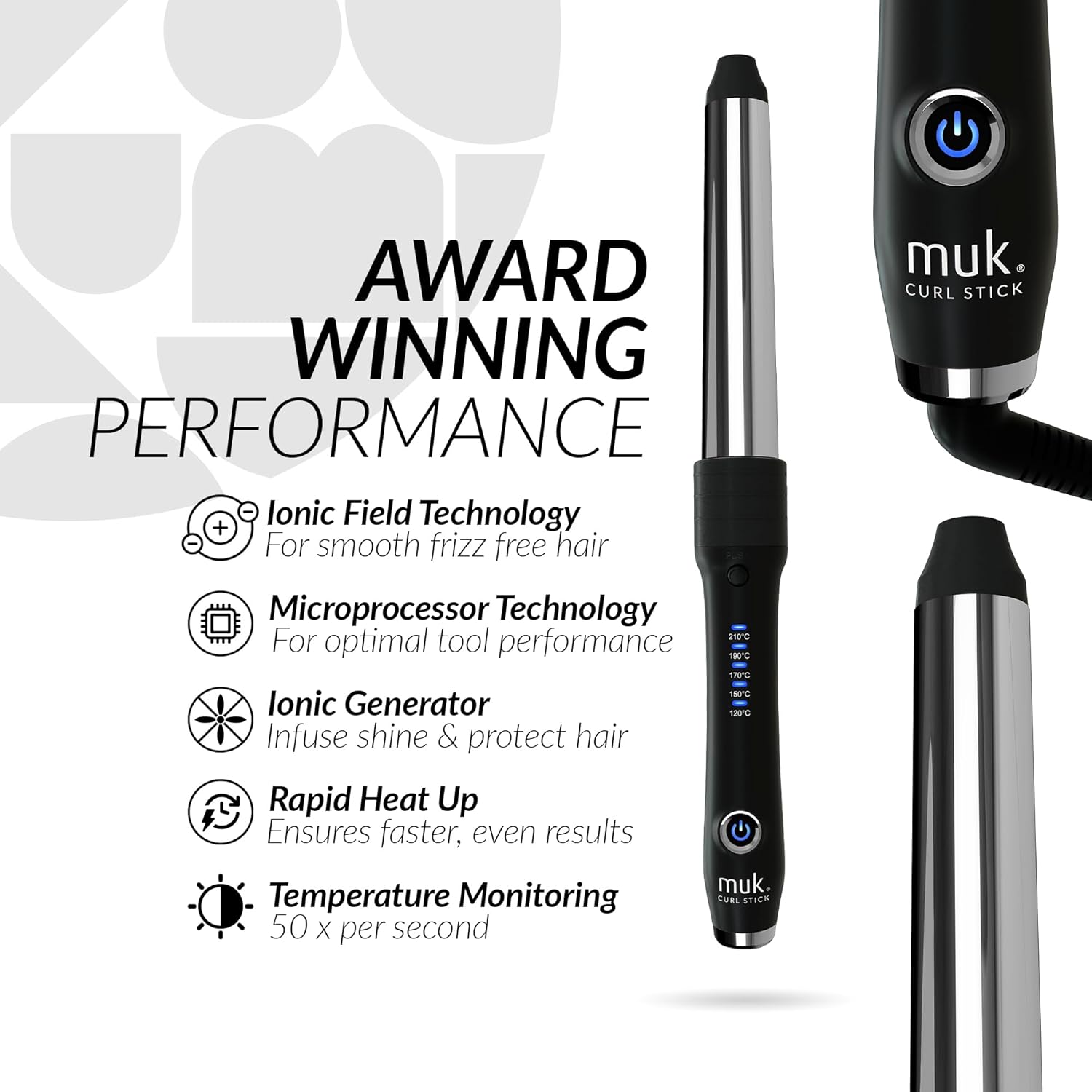 MUK. Curl Stick 3 Barrels Professional Series Hair Curler Set - 3 Interchangeable Titanium Barrels for Various Curls & Waves. Curling Iron with 5 Heat Settings & Ion Technology, Curling Wand Kit - MV hair and beauty