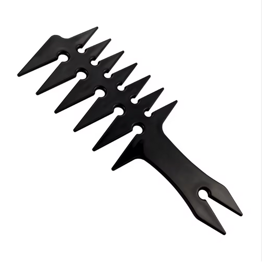 MV black 3-way wide-tooth styling comb on white background