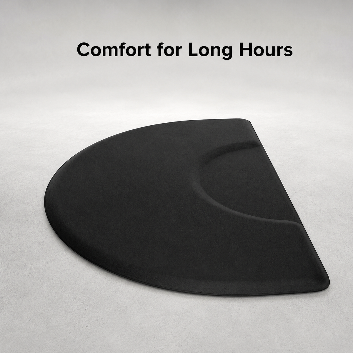 MV black anti-fatigue barber mat with Comfort for Long Hours benefit text