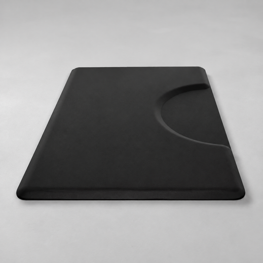 MV black rectangular anti-fatigue salon mat with chair-base recess