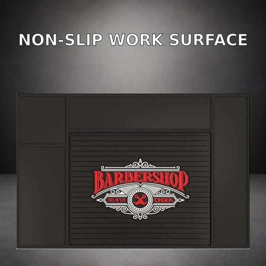 MV Barbershop Shaves Logo barber mat with non-slip work surface graphic