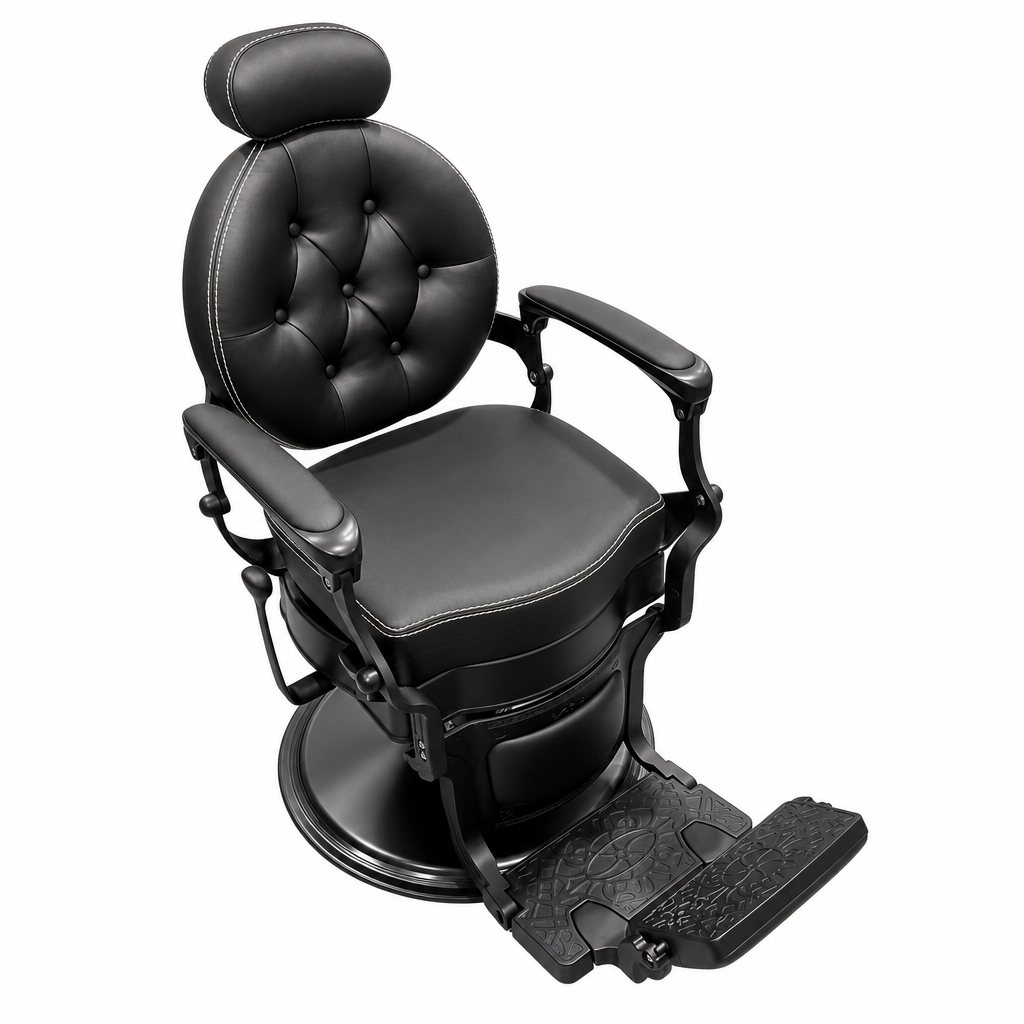 MV Baron Black tufted barber chair angled product view