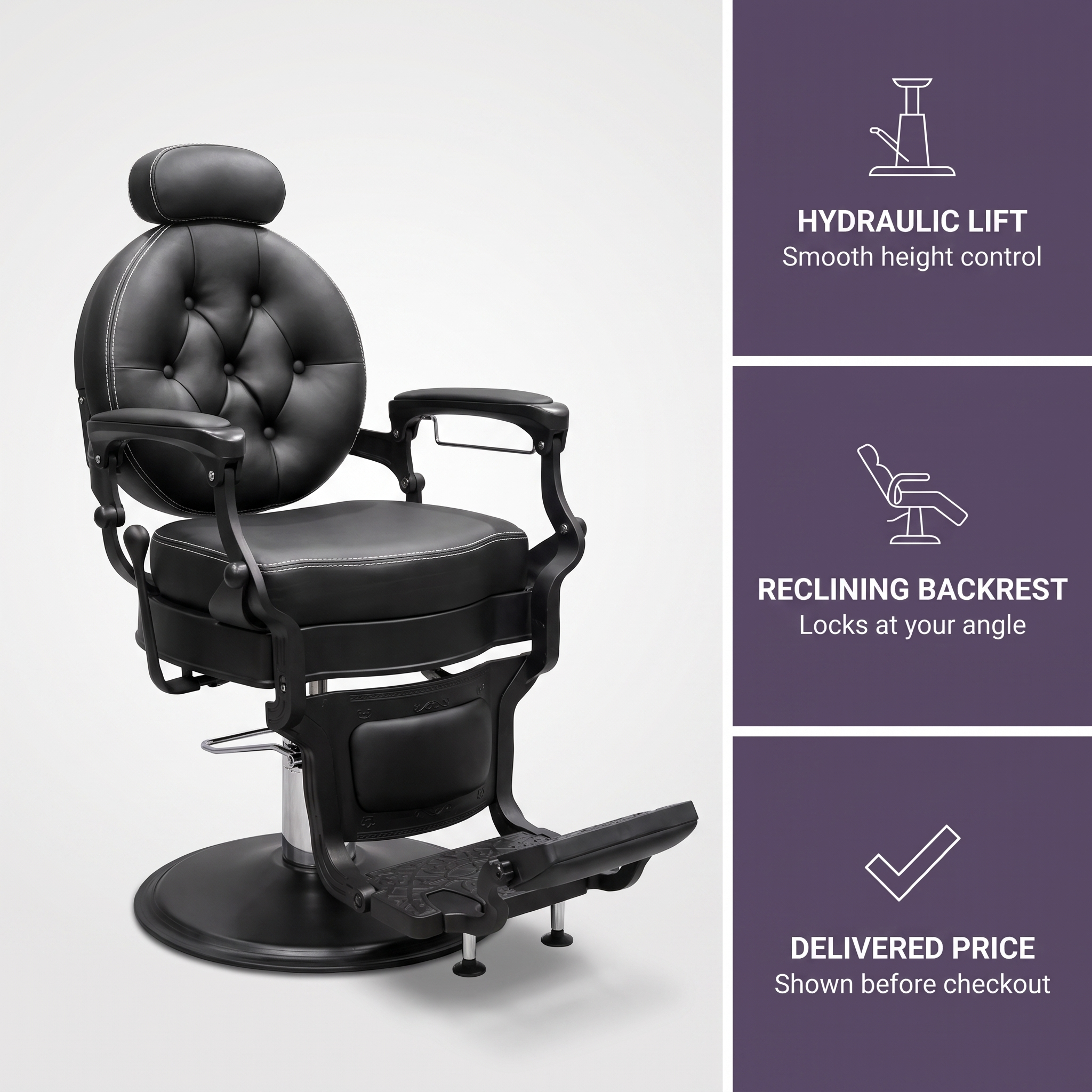 MV Baron Black chair with hydraulic lift and reclining backrest benefits
