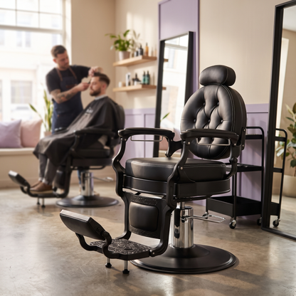 MV Baron Black vintage barber chair in a working barbershop
