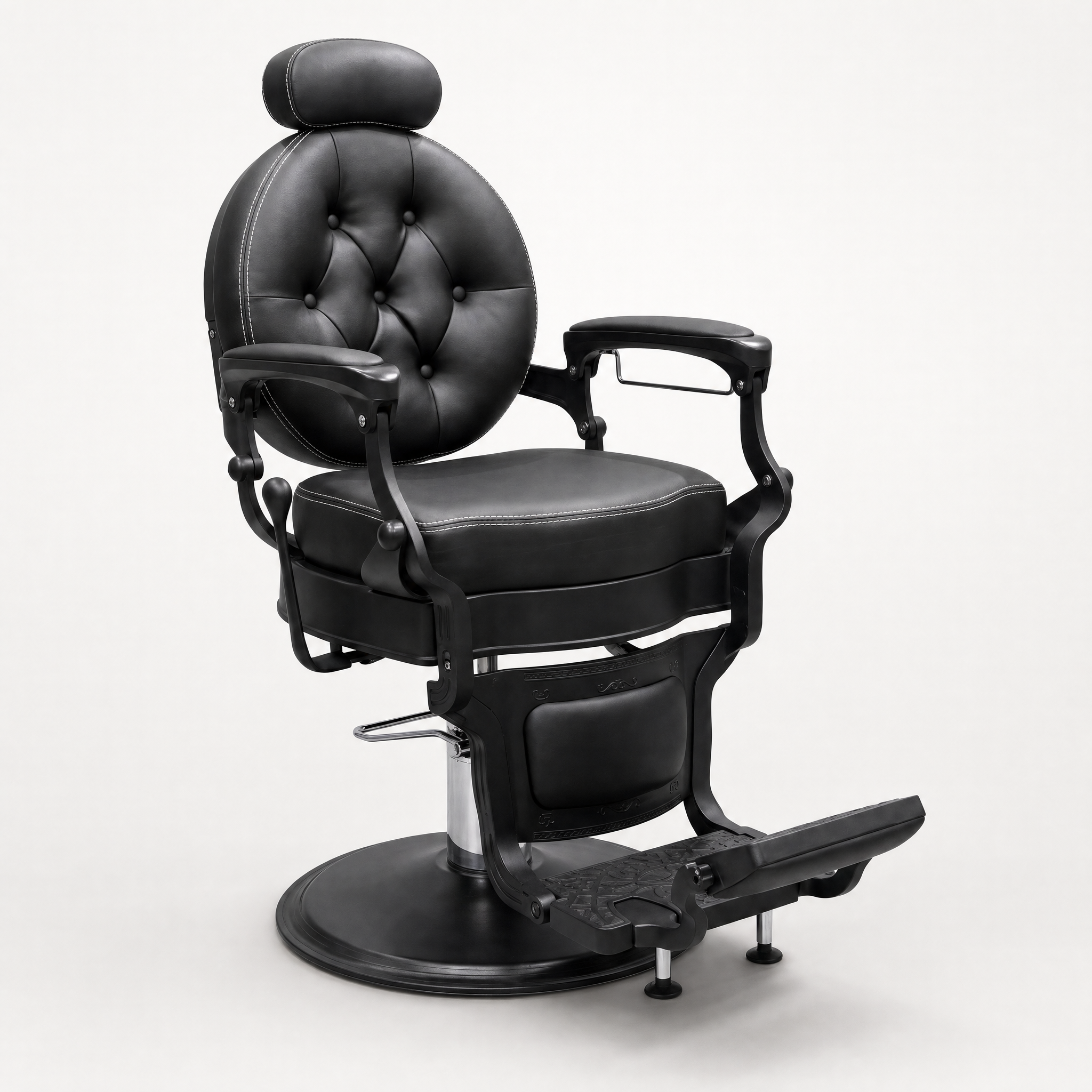 MV Baron Black vintage barber chair front three-quarter view