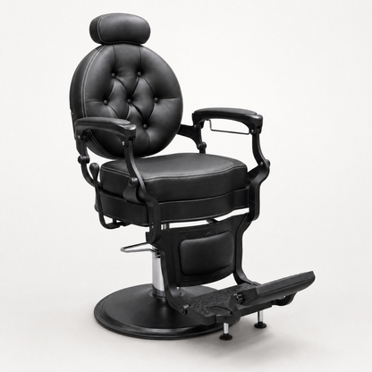 MV Baron Black vintage barber chair front three-quarter view