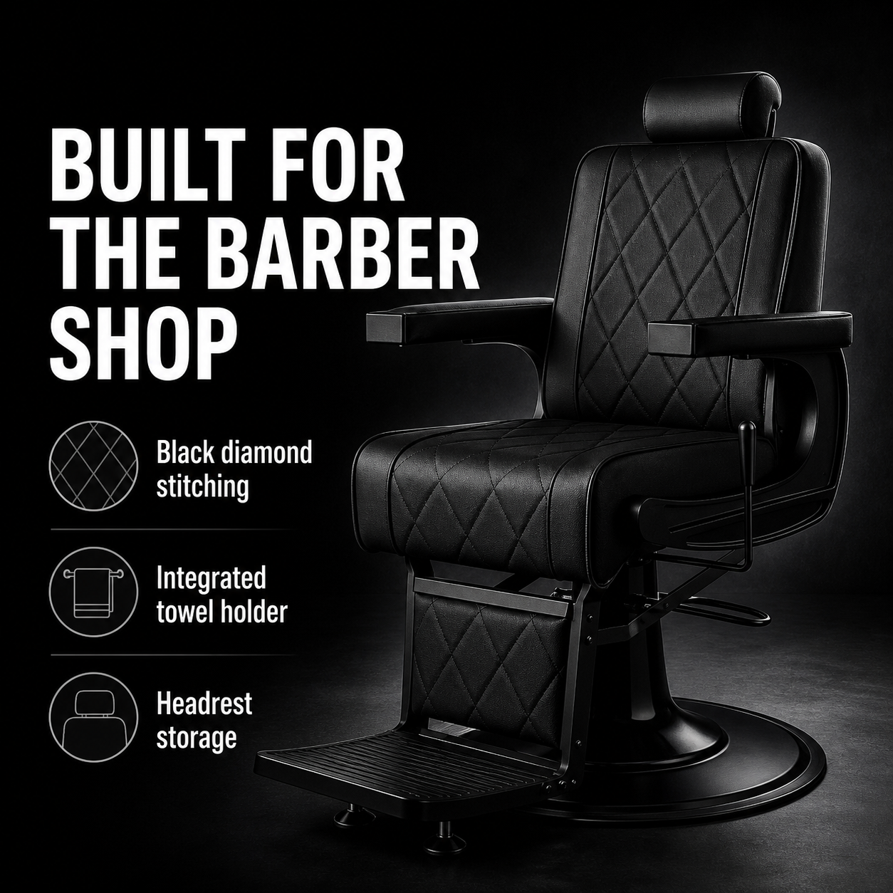 MV Black Hex Barber Chair feature infographic