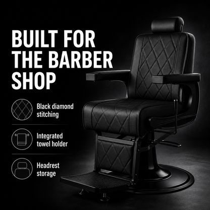 MV Black Hex Barber Chair feature infographic