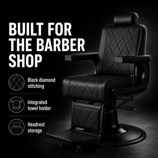 MV Black Hex Barber Chair feature infographic
