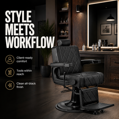 MV Black Hex Barber Chair in a modern barbershop