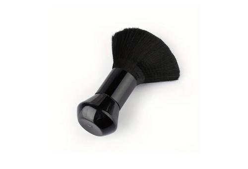 MV black neck duster brush with fan-shaped nylon bristles and short handle