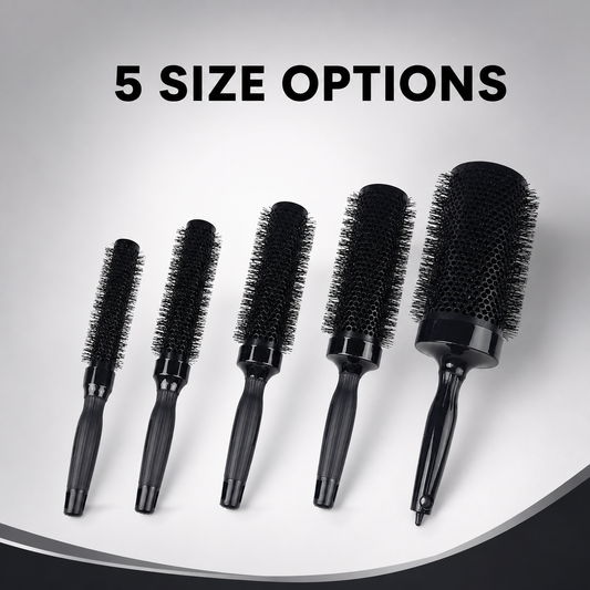 MV professional black round brushes shown in five available size options