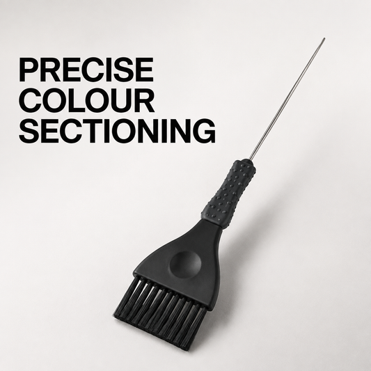 Black tint brush with metal pin graphic for colour application and sectioning