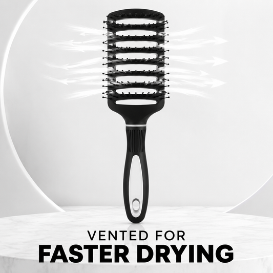 Black and white flat vent brush graphic showing airflow through the open head