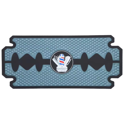 MV blue razor-blade-shaped barber countertop tool mat