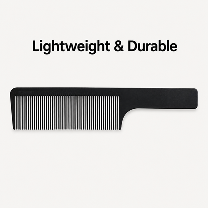 MV black carbon fibre flat comb with lightweight and durable benefit text