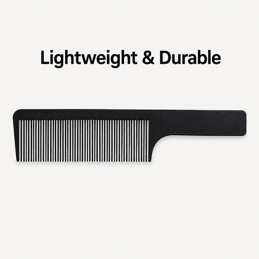 MV black carbon fibre flat comb with lightweight and durable benefit text