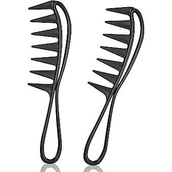 Two views of MV black carbon-fibre styling comb with spaced teeth and loop handle
