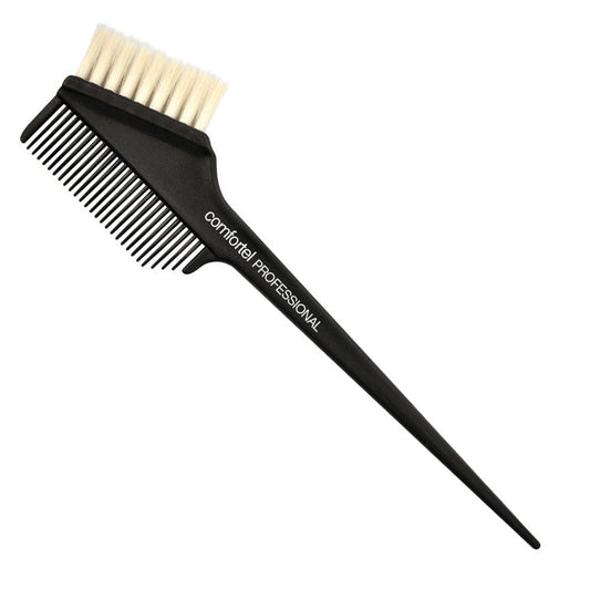 Dual-sided yellow tint brush with bristle head, side comb and pointed tail