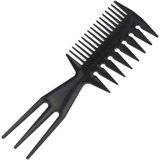 MV black dual-tooth styling comb with three-prong tail
