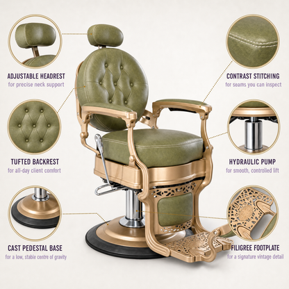 MV Duchess Sage - Vintage Barber Chair - MV hair and beauty