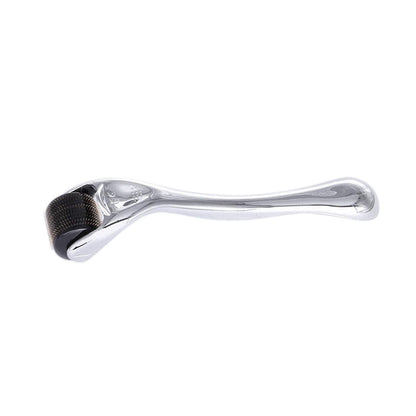 Silver MV needle-style facial skin roller with curved handle