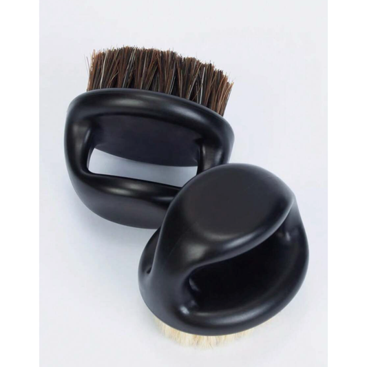 MV black finger-grip barber duster brush with mixed brown bristles