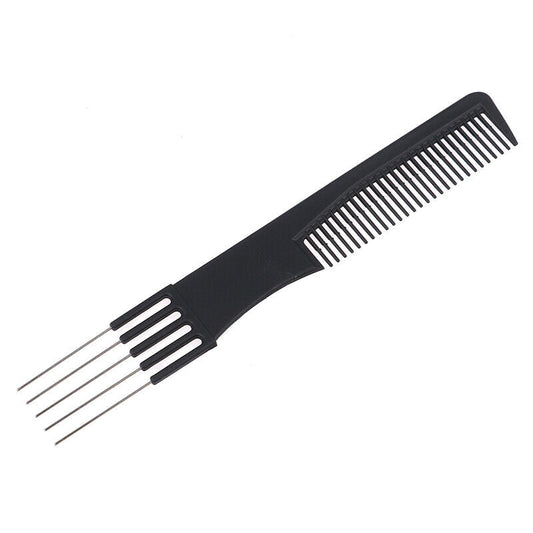 MV black ABS sectioning comb with five straight metal tail pins
