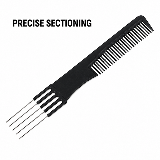 ABS five-tail comb benefit graphic for precise hair sectioning
