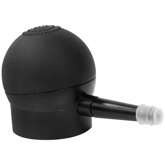 Black manual hair fibre spray applicator on a white background