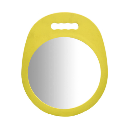 MV handheld round salon mirror in yellow with integrated grip