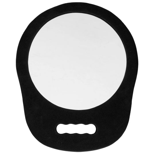 MV handheld round salon mirror in black with integrated grip