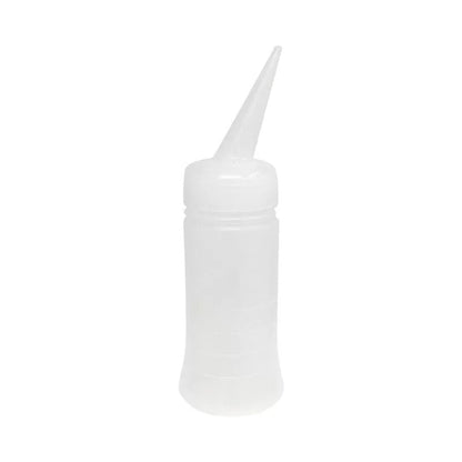 Translucent liquid applicator bottle with long pointed nozzle
