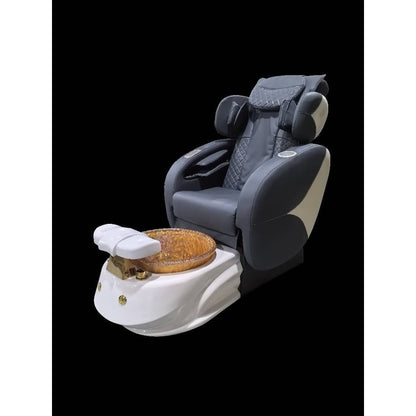 MV massage pedicure chair with black upholstery and gold basin